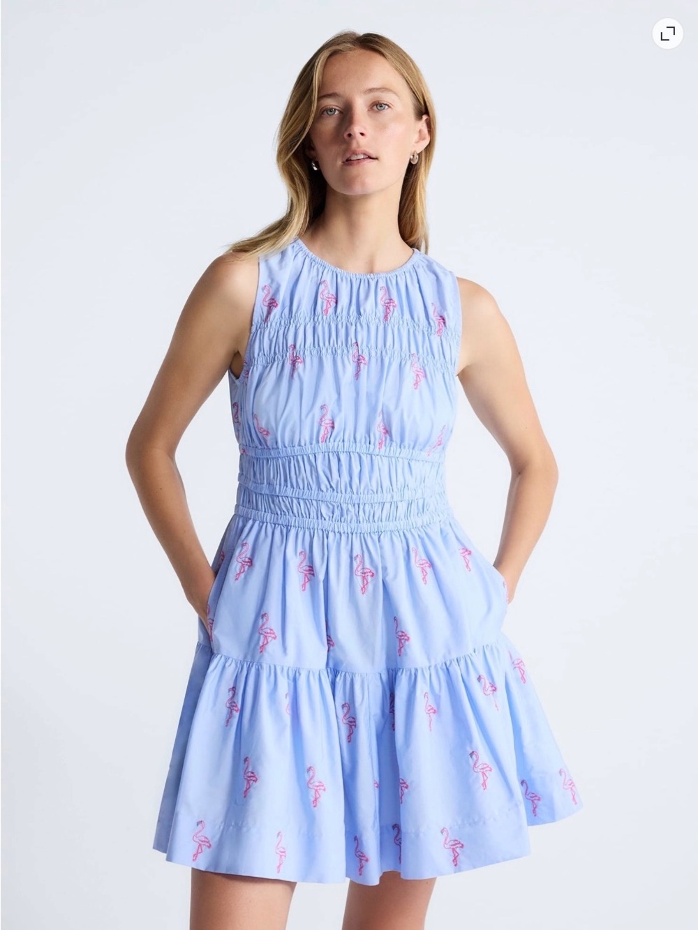 Free Assembly Women’s Smocked Cotton Drop Waist Mini Dress